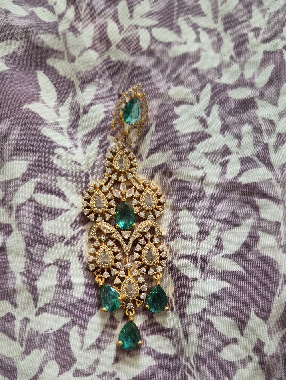 Gold-Plated Green Teardrop Statement Earring - Emerald Green